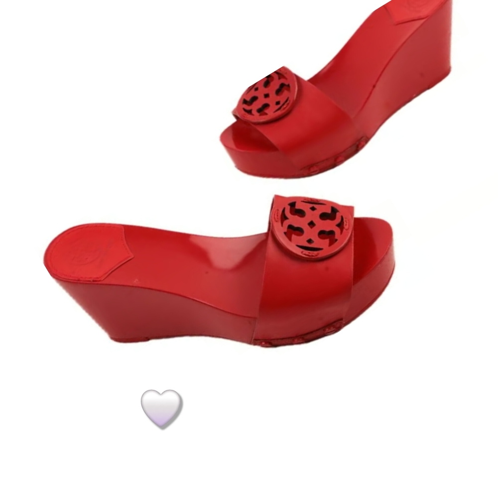 Tory Burch Studded Red Wedge Sandals